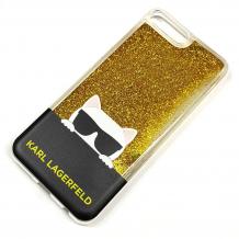Луксозен твърд гръб 3D Water Case за Apple iPhone 6 / iPhone 6S - прозрачен / златист брокат / KARL LAGERFELD