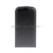 Кожен калъф Flip тефтер Carbon за Samsung Galaxy S3 S III SIII I9300 - черен