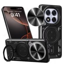 Удароустойчив гръб TPU кейс Slide Camera Case Magnetic Finger Ring Car Holder за Xiaomi Redmi Note 14 Pro - черен