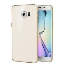 Луксозен силиконов гръб / калъф / ROCK Ultra Thin TPU Slim Jacket Series за Samsung Galaxy S6 Edge+ G928 / S6 Edge Plus - златен / прозрачен