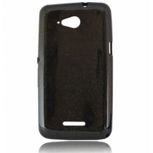 Силиконов калъф / гръб / TPU за Sony Xperia E4G - черен с брокат