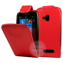 Кожен калъф Flip за Nokia Lumia N610 - червен