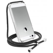 Удароустойчив силиконов калъф / гръб / TPU с връзка за Apple iPhone 5 / iPhone 5S / iPhone SE - прозрачен / черна връзка