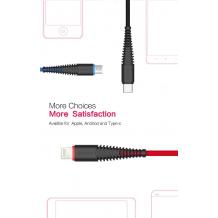 Универсален USB кабел DEVIA Fish Bone 3in1 Lightening, Micro USB, Type-C Charging Cable 1.2M - черен с червено