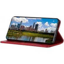 Кожен калъф Flip тефтер Magnetic Book със стойка за Xiaomi Redmi Note 14 Pro Plus - червен