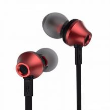 Оригинални стерео слушалки / Remax RM-610D Premium In-Ear Headphones with Mic - черни с червено