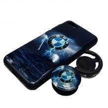 Луксозен твърд гръб 3in1 с Popsocket за Samsung Galaxy J6 2018 - син / BMW