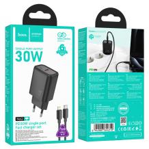 Зарядно устройство HOCO N62 220V 30W / Type C to Lightning - черен
