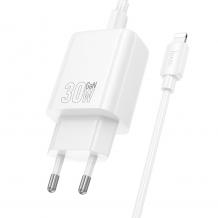 Зарядно устройство HOCO N62 220V 30W / Type C to Lightning - бяло