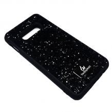 Луксозен твърд гръб с камъни за Samsung Galaxy S10e - черен