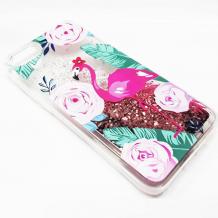 Луксозен твърд гръб 3D Water Case за Apple iPhone 6 / iPhone 6S - прозрачен / розов брокат / фламинго