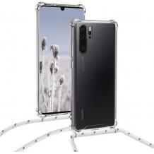 Удароустойчив силиконов калъф / гръб / TPU с връзка за Huawei P30 Pro - прозрачен / бяла връзка