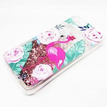 Луксозен твърд гръб 3D Water Case за Apple iPhone 7 / iPhone 8 - прозрачен / розов брокат / фламинго