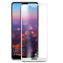 3D full cover Tempered glass Full Glue screen protector Huawei P20 Lite / Извит стъклен скрийн протектор с лепило от вътрешната страна за Huawei P20 Lite - бял