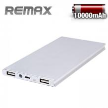 Външна батерия Power Bank REMAX 10000mAh за Samsung, Apple, LG, HTC, Sony, Nokia, BlackBerry, Huawei и др. - сива / два USB порта + mini USB порт