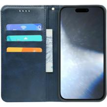 Кожен калъф Flip тефтер Magnetic Book със стойка за Xiaomi Redmi Note 14 Pro - тъмно син