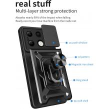 Удароустойчив гръб TPU кейс Slide Camera Case Magnetic Finger Ring Car Holder за Xiaomi Redmi Note 13 4G - черен