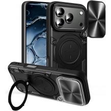 Удароустойчив твърд гръб / Кейс Defender Armor Ring Magnetic Holder lens cover Honor 600 - черен