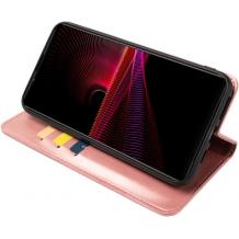 Кожен калъф Flip тефтер Magnetic Book със стойка за Samsung Galaxy A07 - Rose Gold