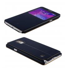 Луксозен калъф Flip тефтер S-View със стойка BASEUS Terse Case за Samsung Galaxy Note 4 N910 / Samsung Note 4 - тъмно син