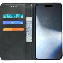 Кожен калъф Flip тефтер Magnetic Book със стойка за Xiaomi Redmi Note 14 Pro Plus - черен