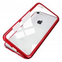Магнитен калъф Bumper Case 360° FULL за Apple iPhone 6 Plus / iPhone 6S Plus - прозрачен / червена рамка