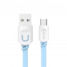 Micro USB Data кабел USAMS за зареждане и пренос на данни за Samsung, LG, HTC, Sony, Lenovo и други - светло син