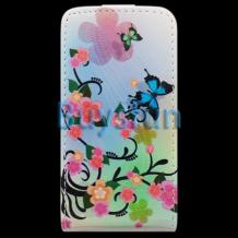 Кожен калъф Flip тефтер за Apple iPhone 5 - цветен с цветя и пеперуди