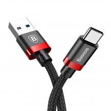 Оригинален USB кабел BASEUS Golden Belt 3A Type-C за зареждане и пренос на данни 2в1 1,5m за Samsung, Huawei, Sony, Xiaomi, Nokia, LG, Lenovo, HTC, Alcatel и др. - черен с червено