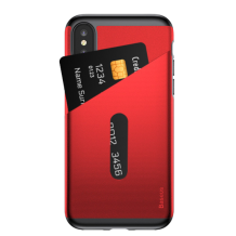 Оригинален твърд гръб Baseus Card Pocket Case за Apple iPhone X - червен