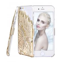 Луксозен силиконов калъф с твърд метален гръб / 3D Love Crazy PC Case за Apple iPhone 6 / 6S - прозрачно и златно / Angel