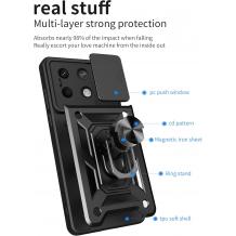 Удароустойчив гръб TPU кейс Slide Camera Case Magnetic Finger Ring Car Holder за Xiaomi Redmi Note 13 5G - черен