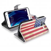 Кожен калъф Flip тефтер Flexi със стойка за Samsung Galaxy A3 2016 A310 - Retro American Flag