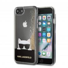 Оригинален калъф / твърд гръб / 3D KARL LAGERFELD Choupette Sunglasses Liquid Glitter Case за Apple iPhone 7 / iPhone 8 - прозрачен / златист брокат / Cat