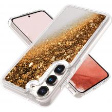 Луксозен твърд гръб / кейс / 3D Water Case за Samsung Galaxy A14 4G / A14 5G - прозрачен кейс с течен брокат / златист