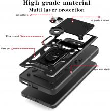 Удароустойчив гръб TPU кейс Slide Camera Case Magnetic Finger Ring Car Holder за Xiaomi Redmi Note 14 - черен