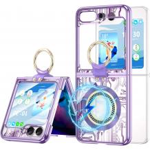 Луксозен твърд гръб / кейс / Mechanical Case Ring Holder за Samsung Galaxy Z Flip 6 - лилав