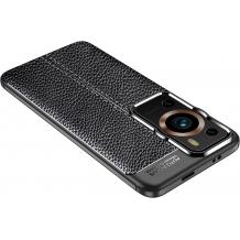 Луксозен силиконов калъф / гръб / TPU кейс за Huawei P60 Pro - черен / имитиращ кожа