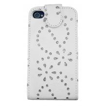 Кожен калъф Flip тефтер за Apple iPhone 5 / iPhone 5S - бял с камъни