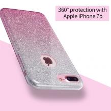 Силиконов калъф / гръб / TPU за Apple iPhone 7 - преливащ / розово и сребристо / брокат