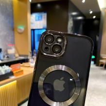 Луксозен силиконов калъф / кейс / MagSafe case за Apple iPhone 13 6.1" - прозрачен / черен кант