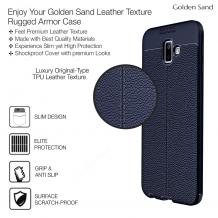 Луксозен силиконов калъф / гръб / TPU за Samsung Galaxy J4 2018 - тъмно син / имитиращ кожа