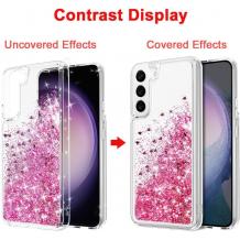 Луксозен твърд гръб / кейс / 3D Water Case за Samsung Galaxy S23 5G - прозрачен кейс с течен брокат / розов