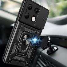 Удароустойчив гръб TPU кейс Slide Camera Case Magnetic Finger Ring Car Holder за Xiaomi Redmi Note 13 4G - черен
