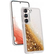 Луксозен твърд гръб / кейс / 3D Water Case за Samsung Galaxy A14 4G / A14 5G - прозрачен кейс с течен брокат / златист