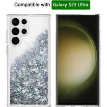 Луксозен твърд гръб / кейс / 3D Water Case за Samsung Galaxy S23 Ultra 5G - прозрачен кейс с течен брокат / сребрист