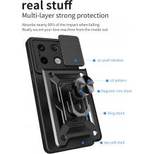 Удароустойчив гръб TPU кейс Slide Camera Case Magnetic Finger Ring Car Holder за Xiaomi Redmi Note 13 Pro 5G - черен
