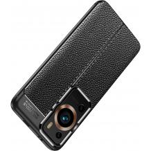 Луксозен силиконов калъф / гръб / TPU кейс за Huawei P60 Pro - черен / имитиращ кожа