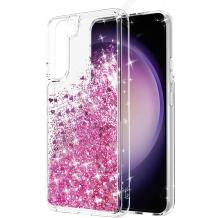 Луксозен твърд гръб / кейс / 3D Water Case за Samsung Galaxy A14 4G / A14 5G - прозрачен кейс с течен брокат / розов