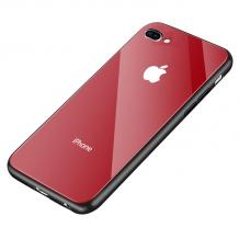 Луксозен стъклен твърд гръб за Apple iPhone 7 / iPhone 8 - тъмно червен